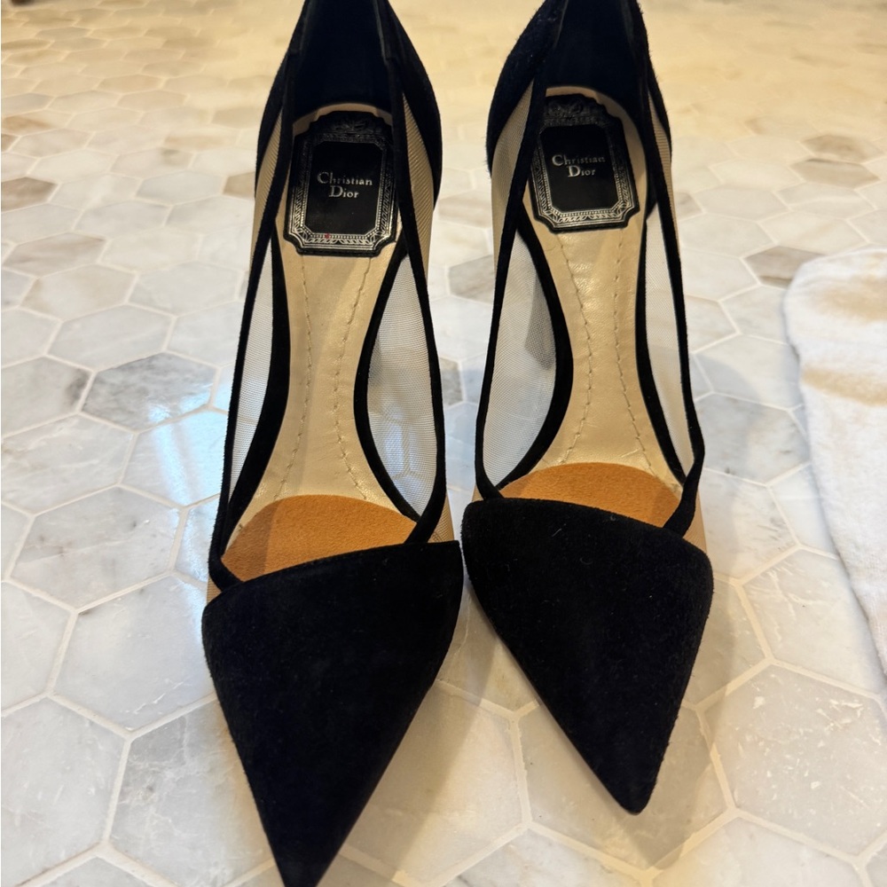 Like New Christian Dior Black Mesh Pointed Toe Heels